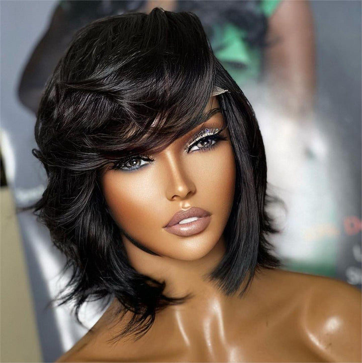 5x5 Lace Closure Layer Cut Bob Wig With Bangs