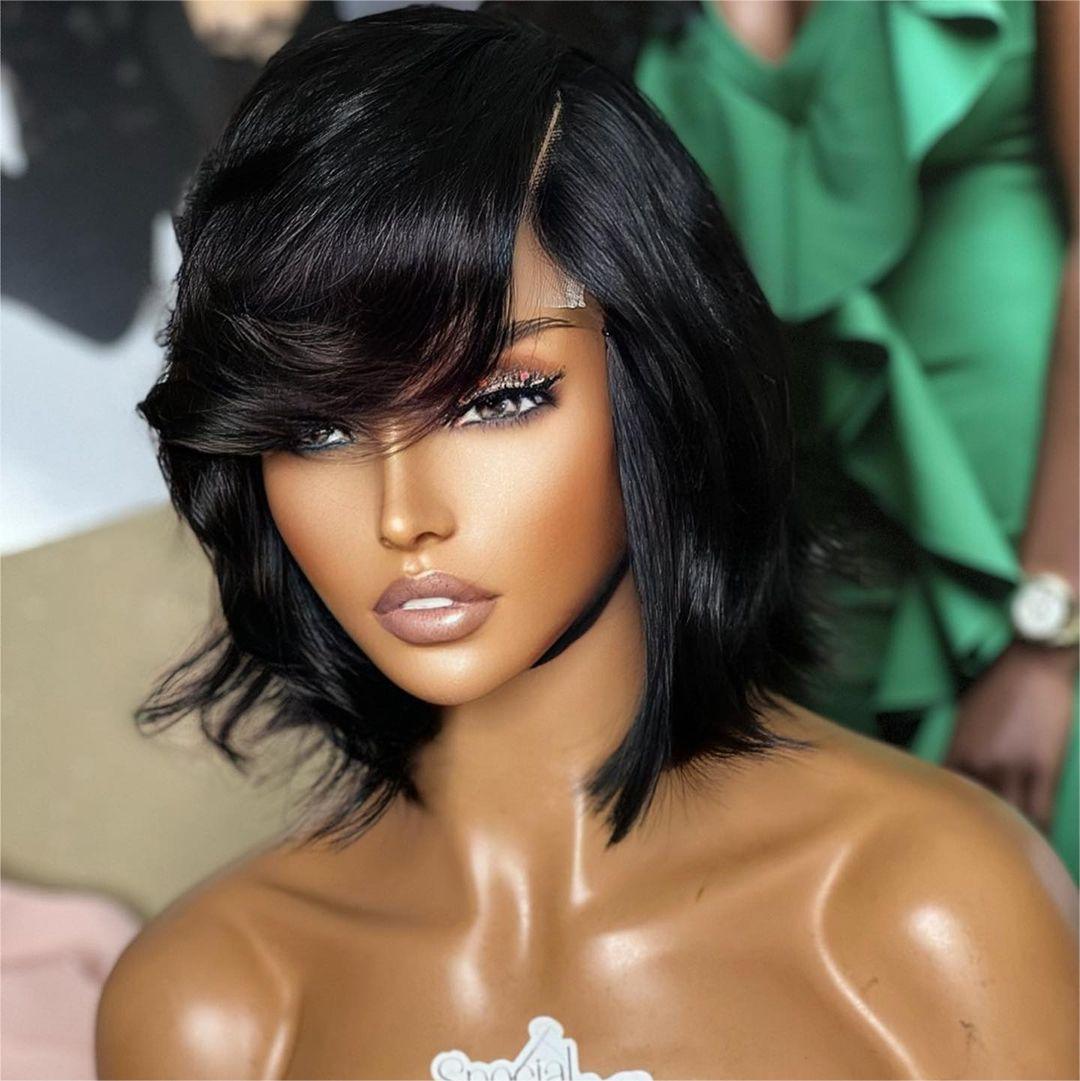 5x5 Lace Closure Layer Cut Bob Wig With Bangs