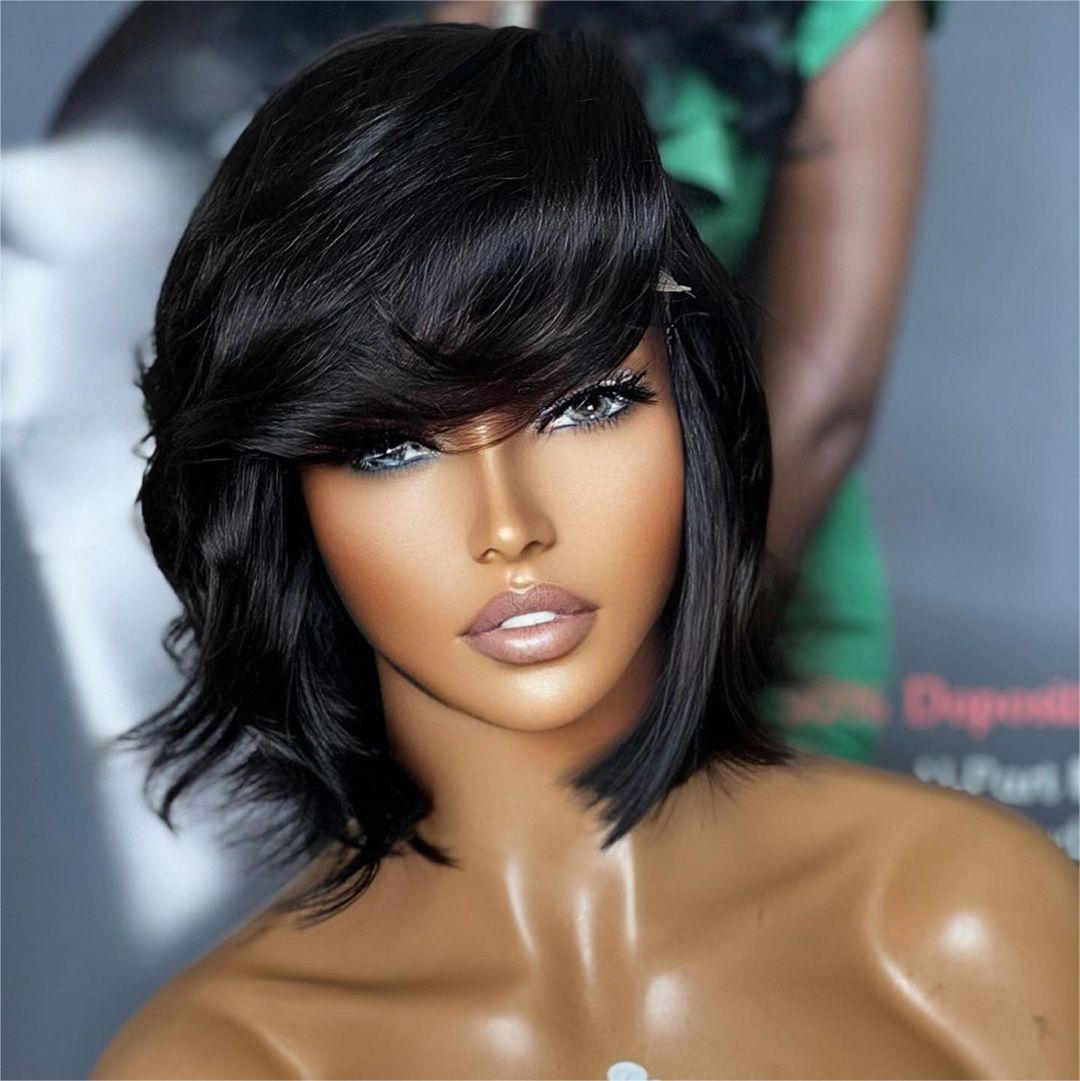 5x5 Lace Closure Layer Cut Bob Wig With Bangs