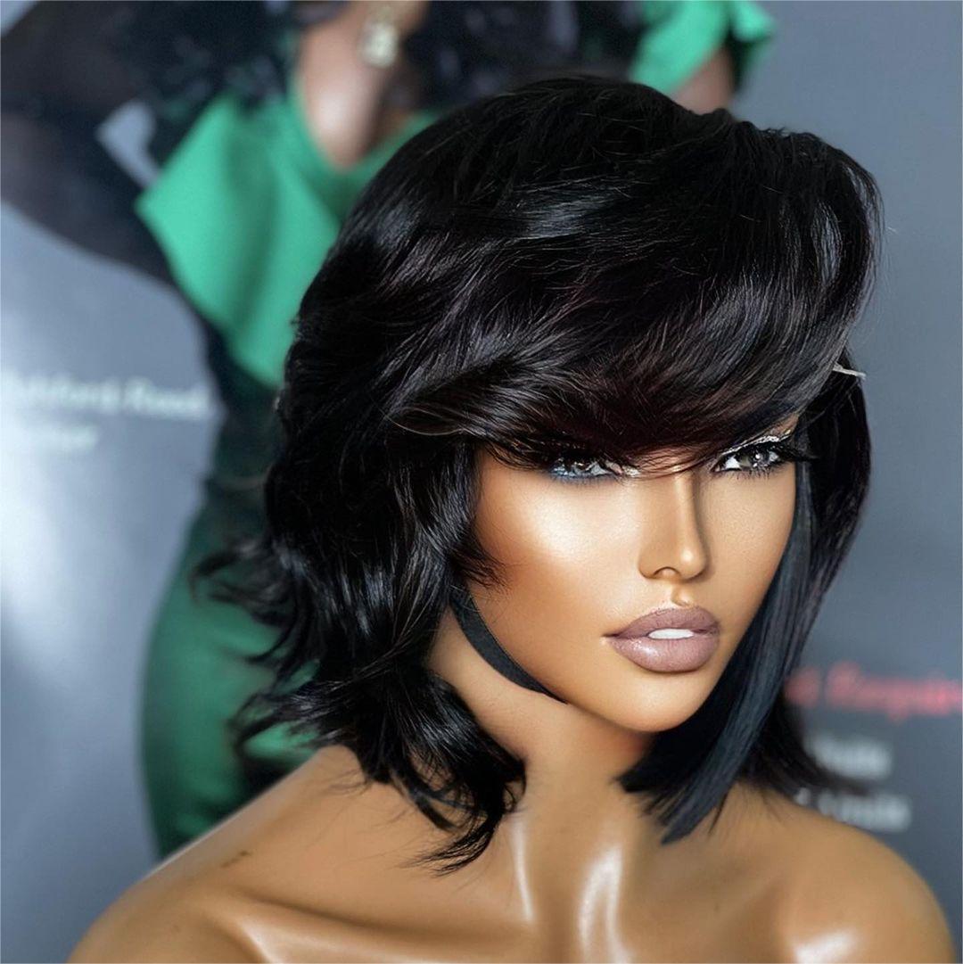 5x5 Lace Closure Layer Cut Bob Wig With Bangs