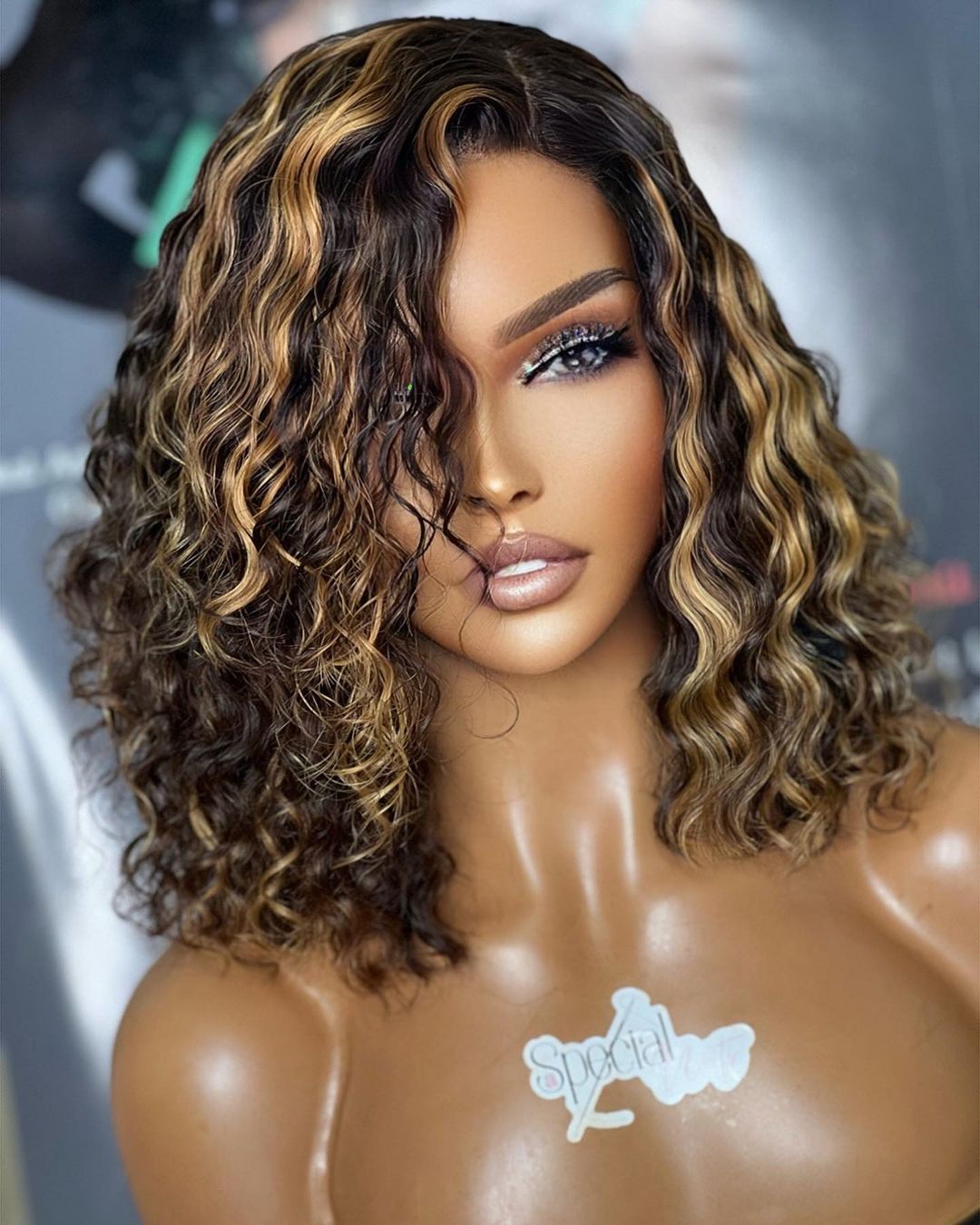 Gold Black Mixed Highlight Water Wave 13x4 Lace Front Wig