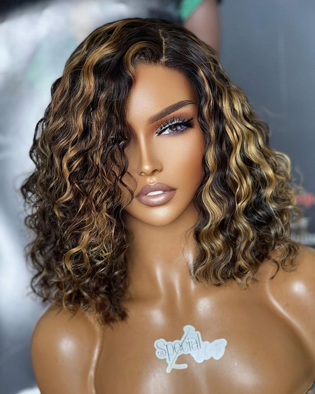 Gold Black Mixed Highlight Water Wave 13x4 Lace Front Wig