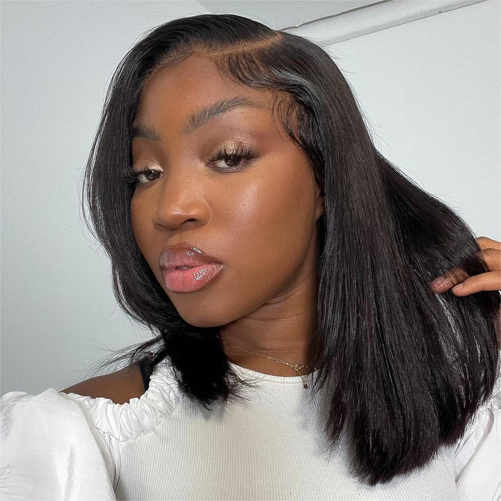 Natural Black Human Hair Bob Lace Wig