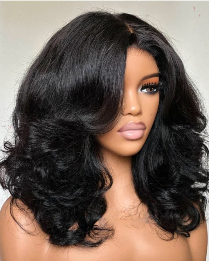 Middle Parted Wavy Layered Fluffy 4x4 Lace Closure Wig