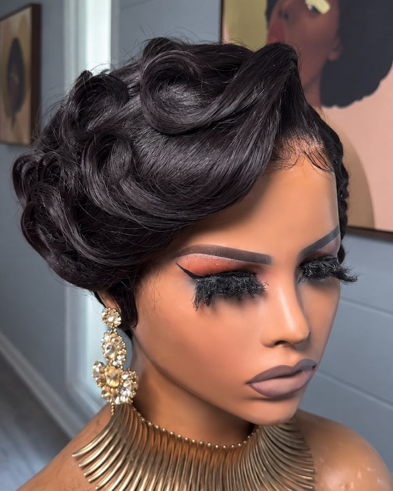 Gala Glam Sculpted Curl Pixie 13x6 Lace Wig with Finger Waves