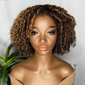 13x4 Lace Frontal Blonde Highlight Curly Edges Wig