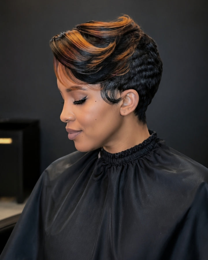 Boss Lady Style Short Pixie 13x6 Lace Wig with Highlights Bangs