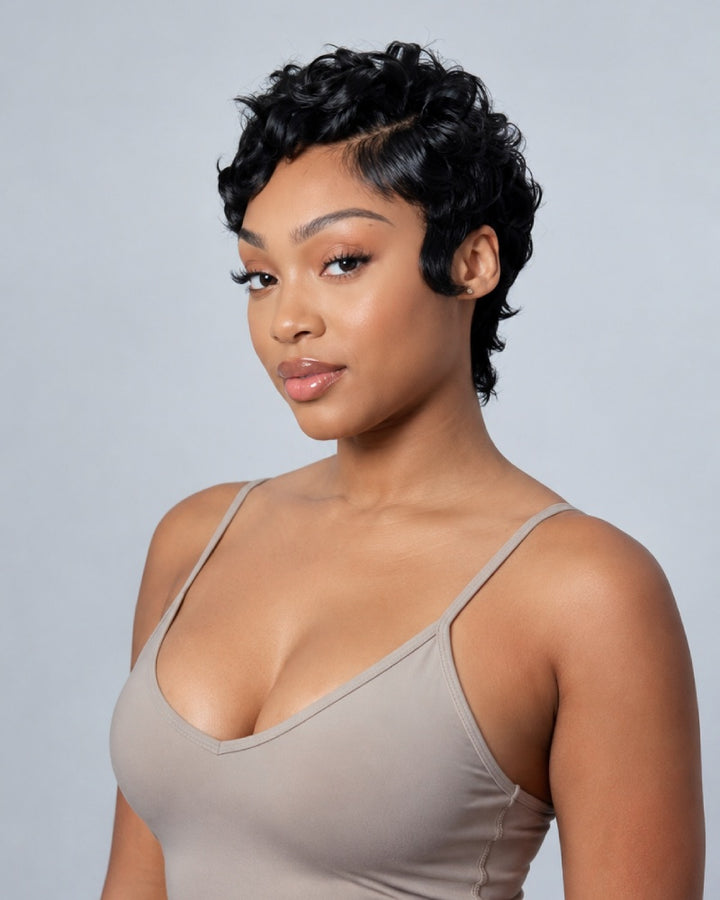 Chic Full Lace Pre-styled Layered Finger Wave Curly Wig with Side Part