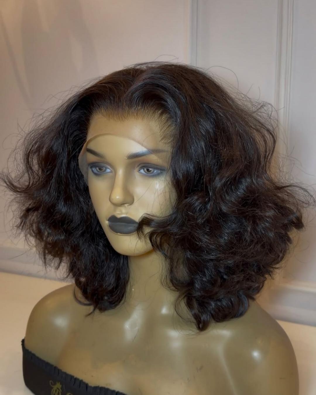 Natural Black Layered Wavy 13x4 Lace Ftont Wig