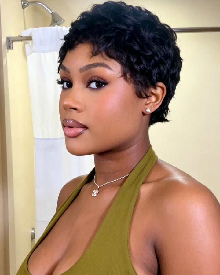 Natural Realistic Short Pixie Cut Curly Wig