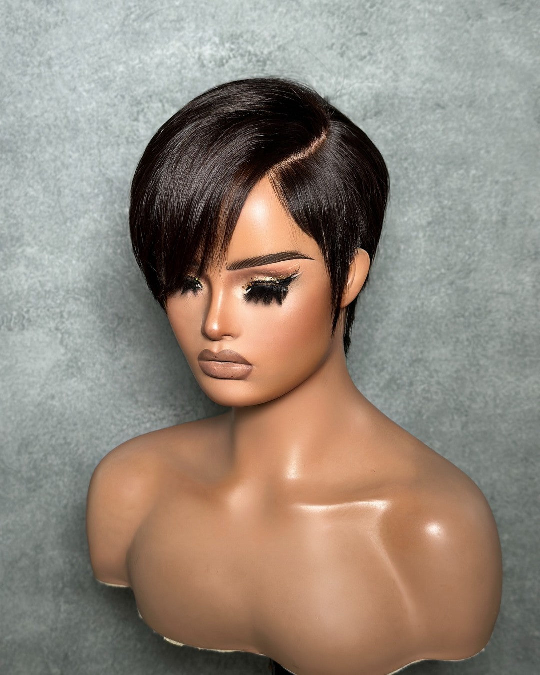 Natural Full Lace Pixie Cut Wig With Side Swept Bangs