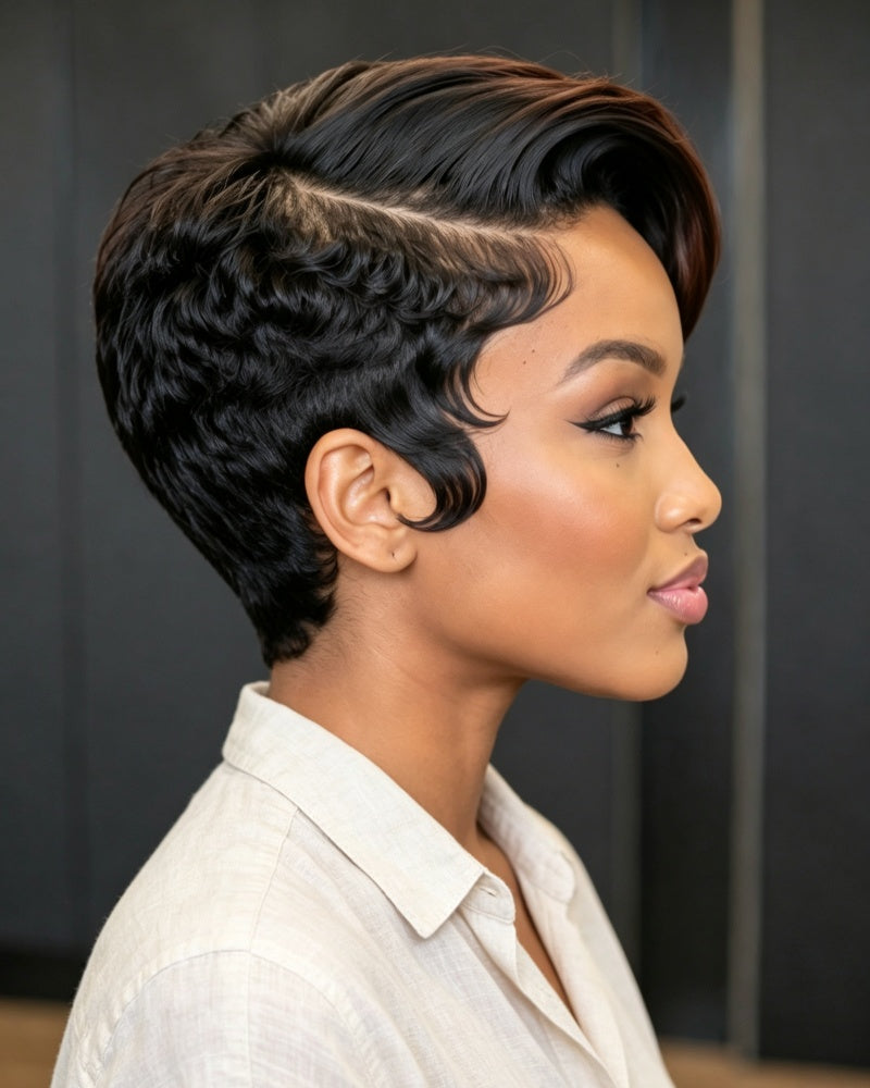 Boss Lady Style Short Pixie 13x6 Lace Wig with Highlights Bangs