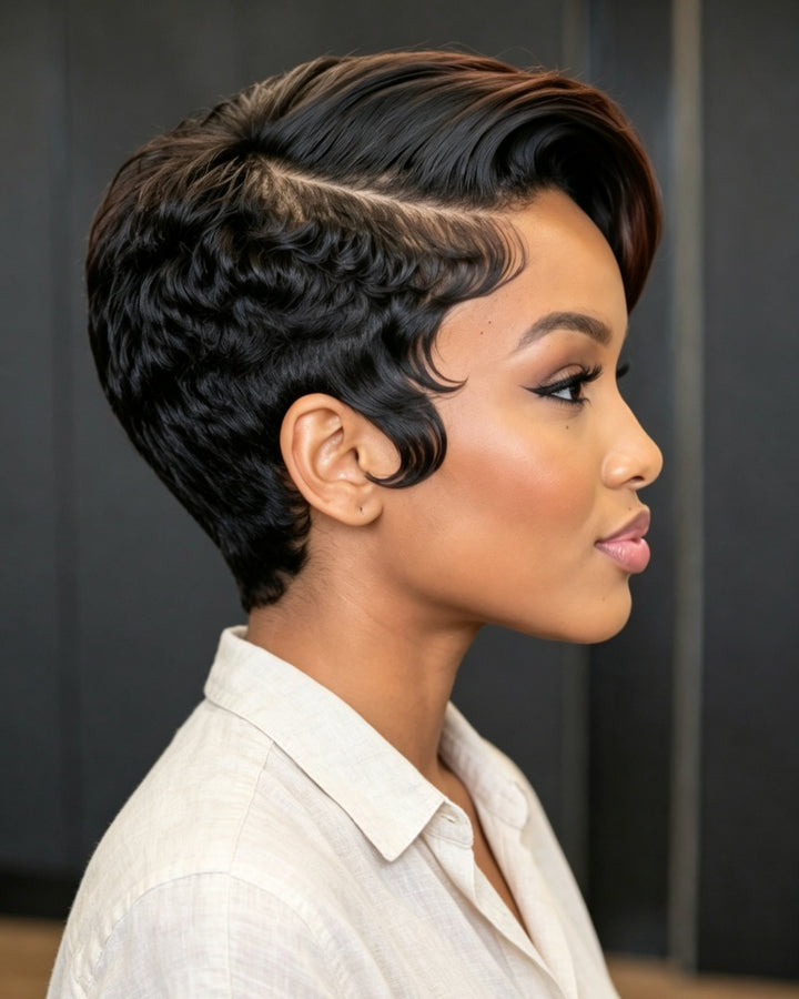 Boss Lady Style Short Pixie 13x6 Lace Wig with Highlights Bangs