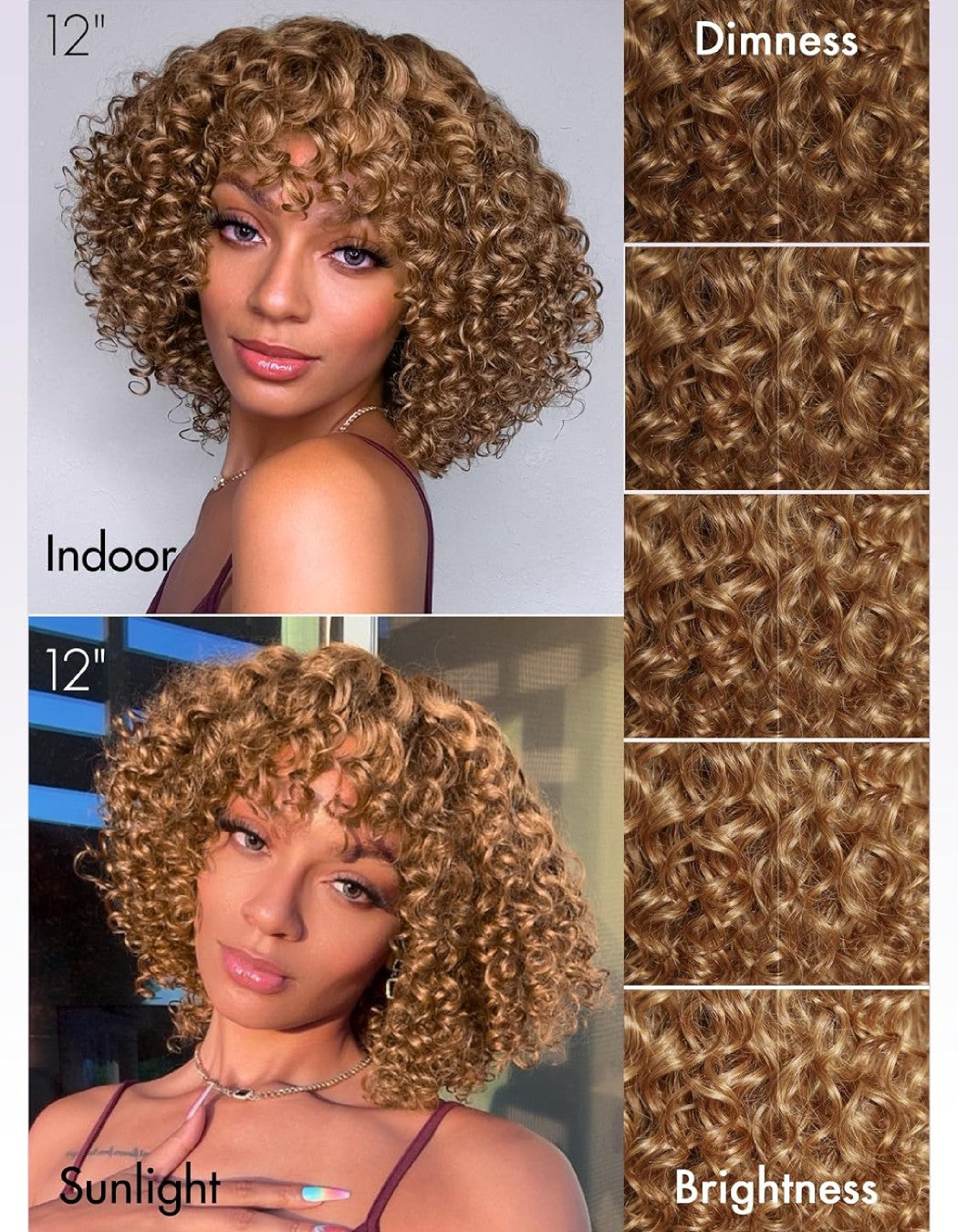 Golden Blonde Short Cut Water Wave Glueless Bangs Curly Wig