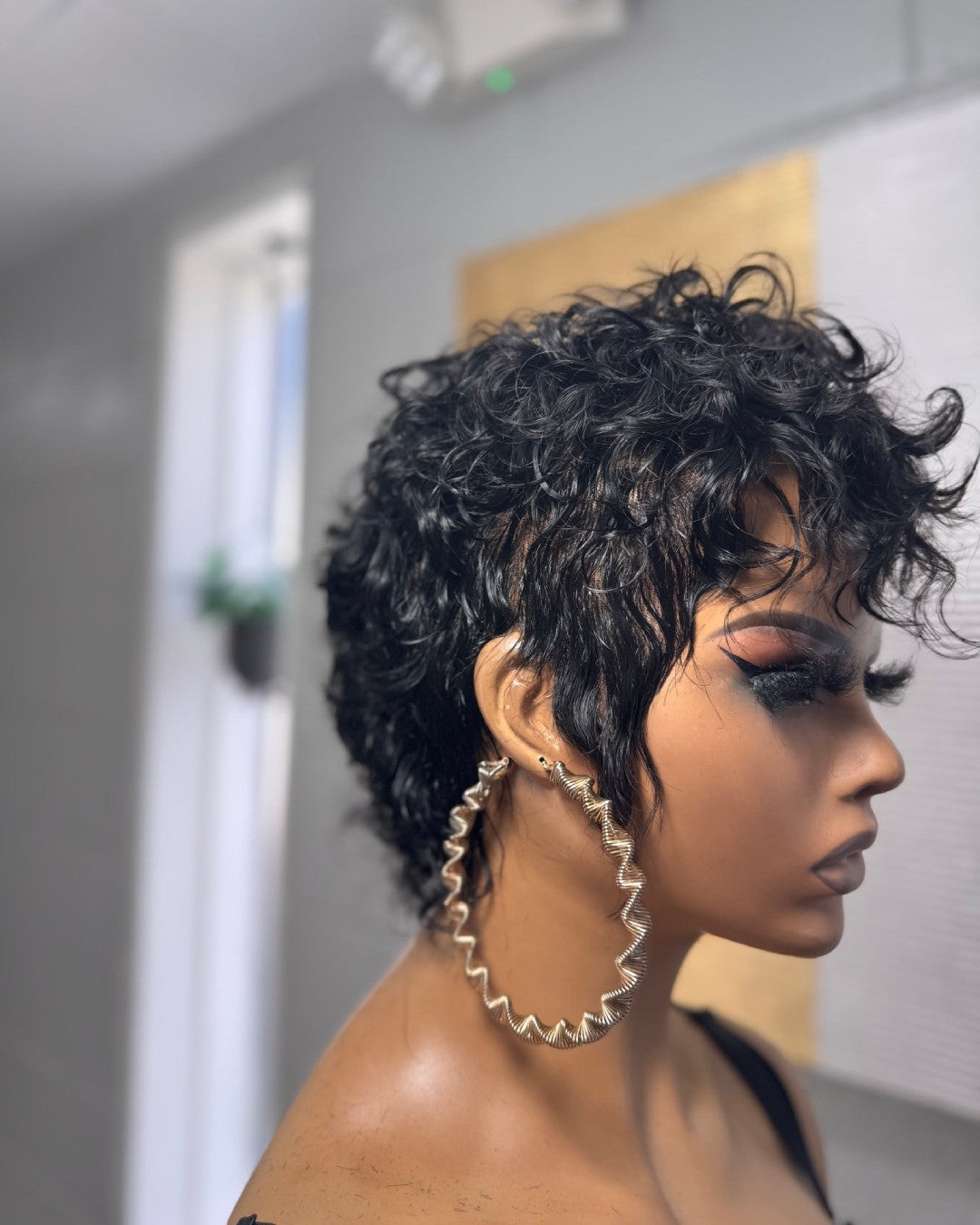 Spanish Wave Pixie Curls Bangs Full Lace Wig