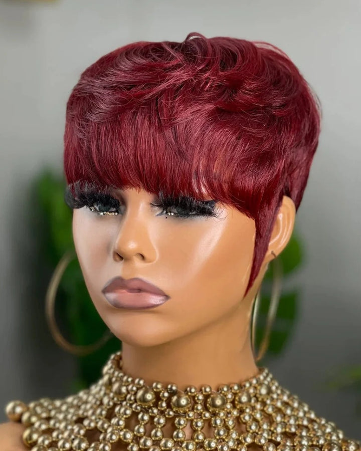 Short Pixie Cut Glueless Human Hair Wig With Bangs