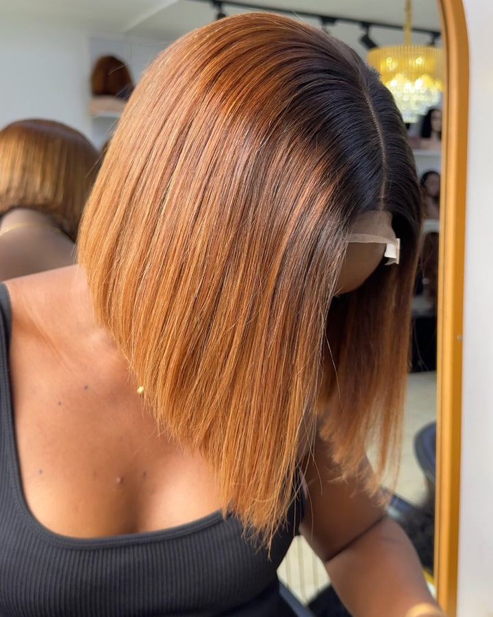 Golden Brown Highlighted Straight Hair 5x5 Lace Closure Wig