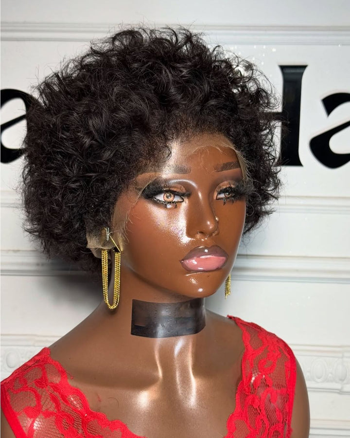 Natural Black Curly Lace Front Wig With Hybrid Hairline