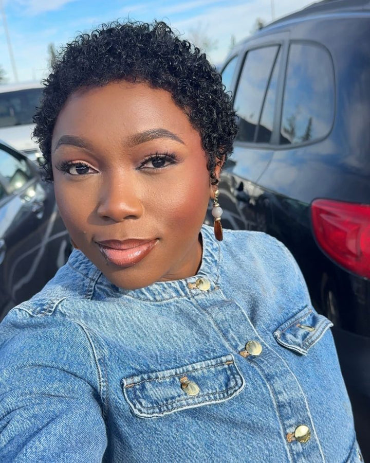 Black Mini Curly Coco Pixie Lace Front Wig