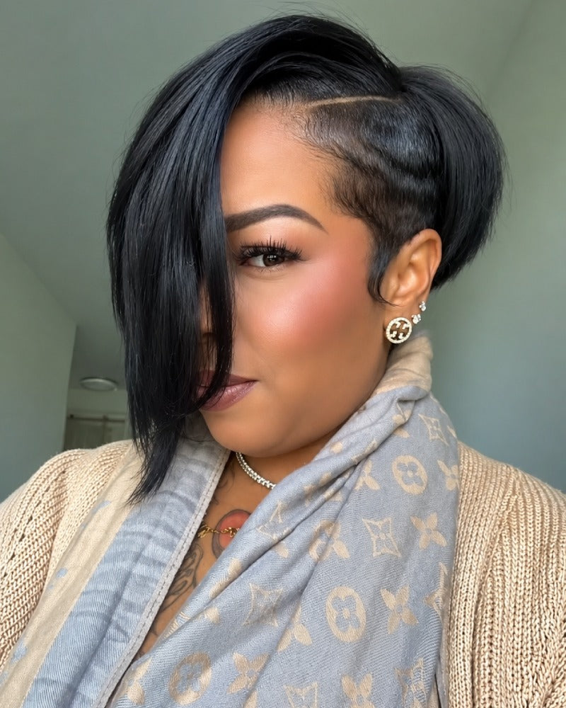 Daring Asymmetrical Pixie 13x6 Lace Wig with Long Side Swept Bangs