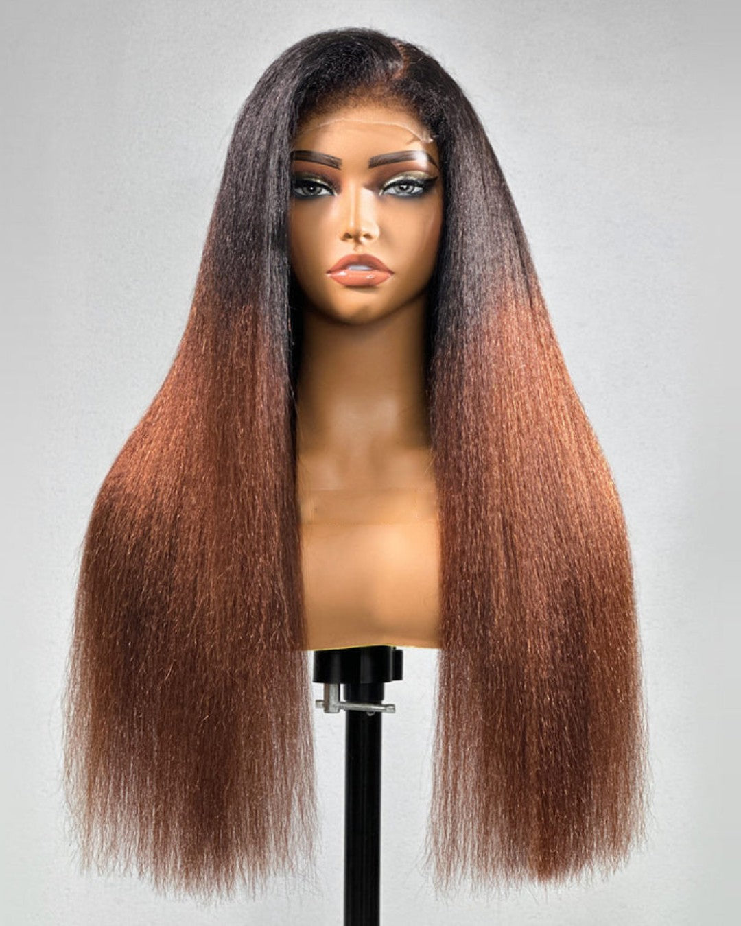 Ombre Brown Kinky Straight 4C Kinky Edge 360 Lace Front Wig