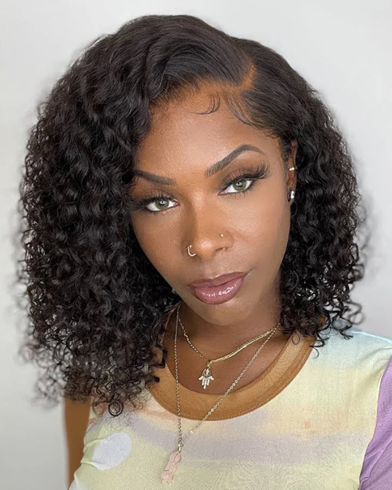 Short Curly Bob Human Hair 13 x 4 Front Lace Wig
