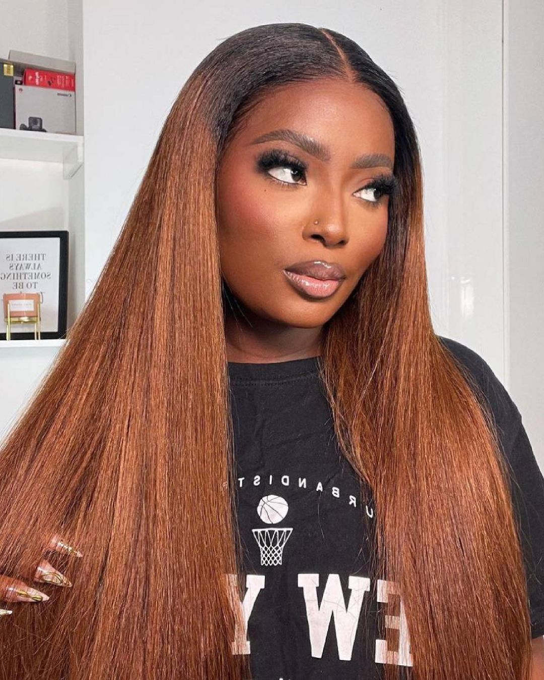 Kinky Straight Brown Ombré Lace Frontal Wig