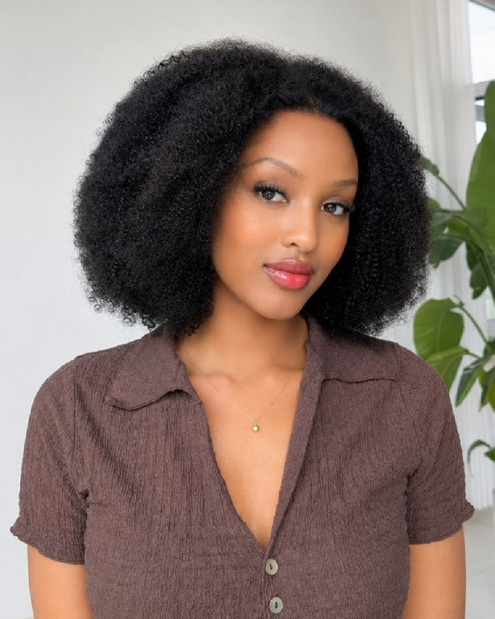 Wear & Go Fluffy Afro Kinky Curly 13x4 Lace Front Wig With M Hairline