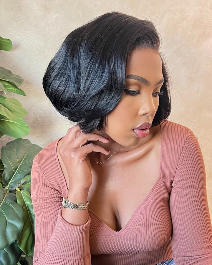 Side Part Layered Wave Bob 5x5 Lace Closure Wig