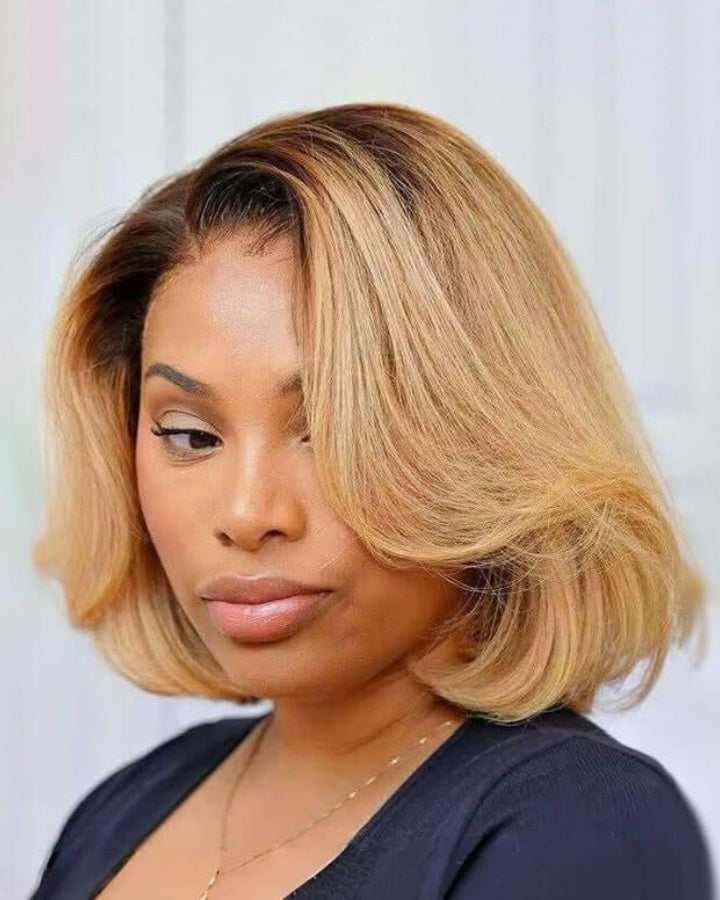 Layered Cut Trendy Blonde Ombre Bob Lace Front Wig