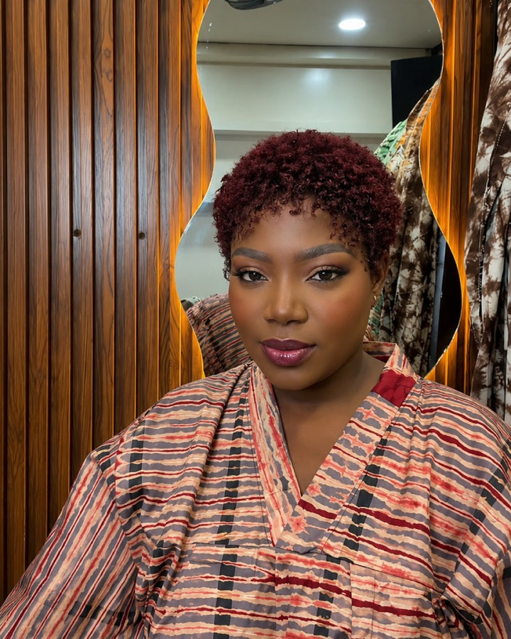 Beginner-friendly Black & Burgundy Short Curly Pixie Wig