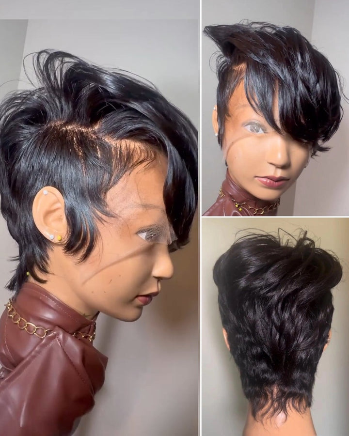 Pixie Cut Long Bangs Lace Front Wig Short Hair