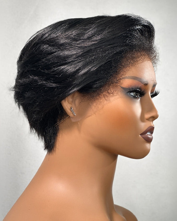 Kinky Edges Short Pixie Cut Layered 13x4 Lace Frontal  Wig