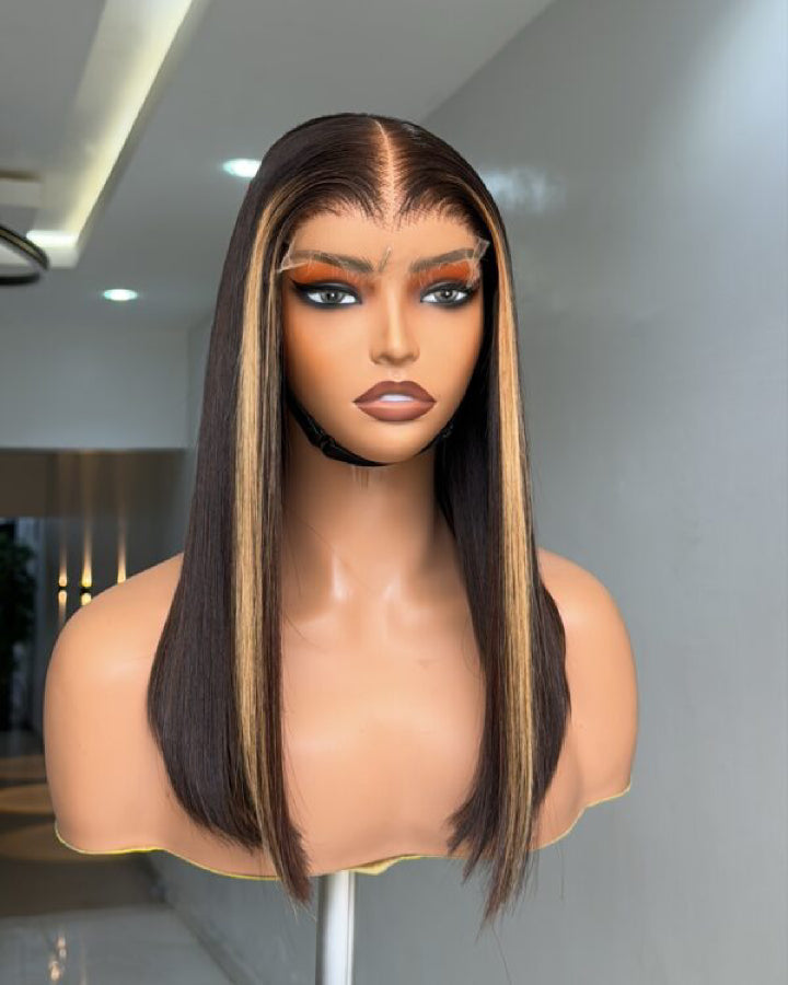 Skunk Stripe Blonde Straight Hair 5x5 Lace Closure Wig