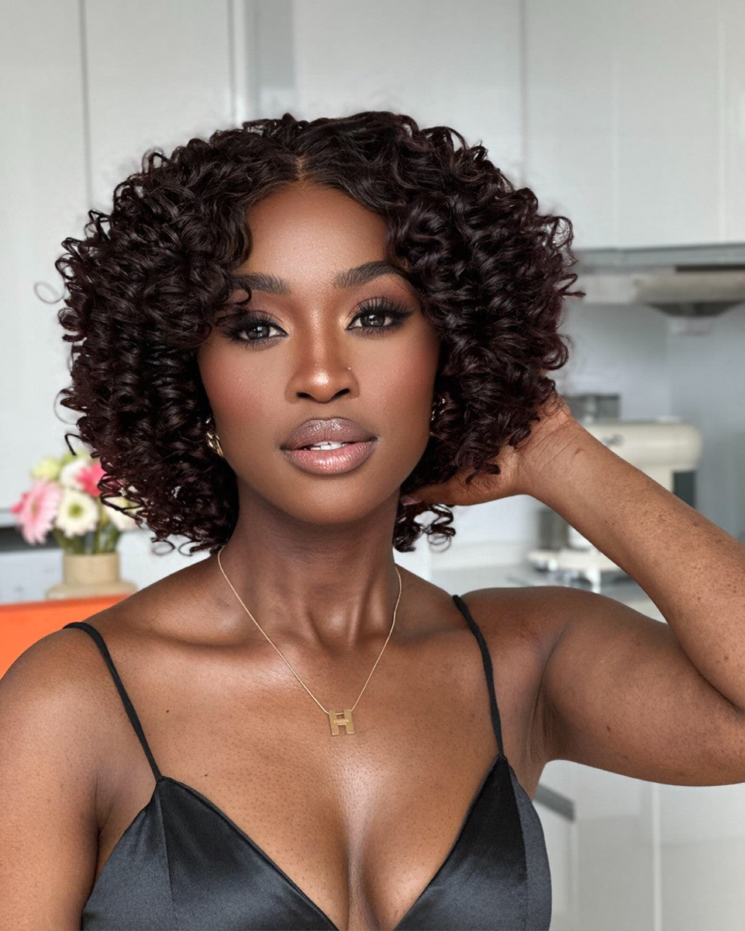 Ombre Reddish Brown Pixie Curly 5x5 Lace Closure Wig With Bangs