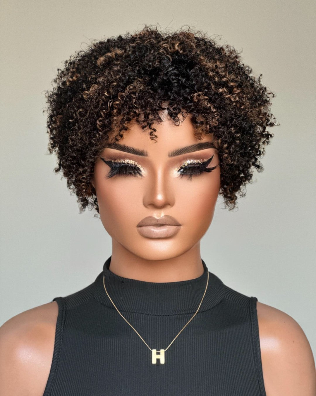 Blonde Highlights Afro Curls Light Weight Glueless Short Wig