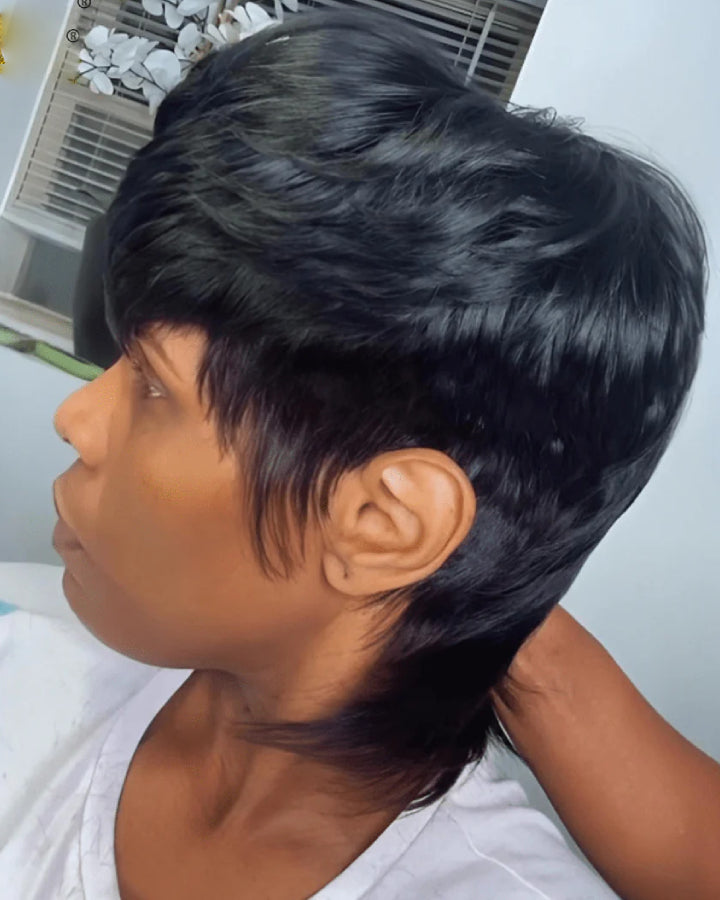 Short Wavy Mullet Glueless Bang Wig