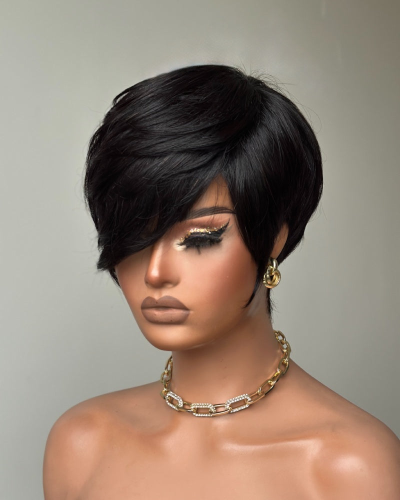 Long Layered Side Bangs Pixie Cut Human Hair Wig