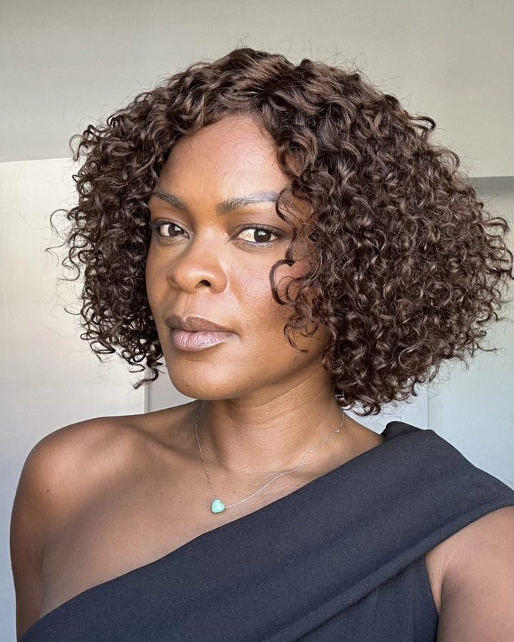 Cocoa Chocolate Brown Short Curly Human Hair Wig
