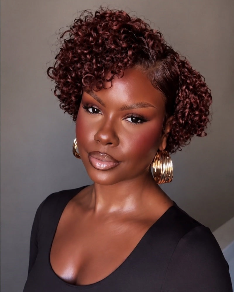Side Part Burgundy Short Curly Pixie 13x6 Lace Frontal Wig