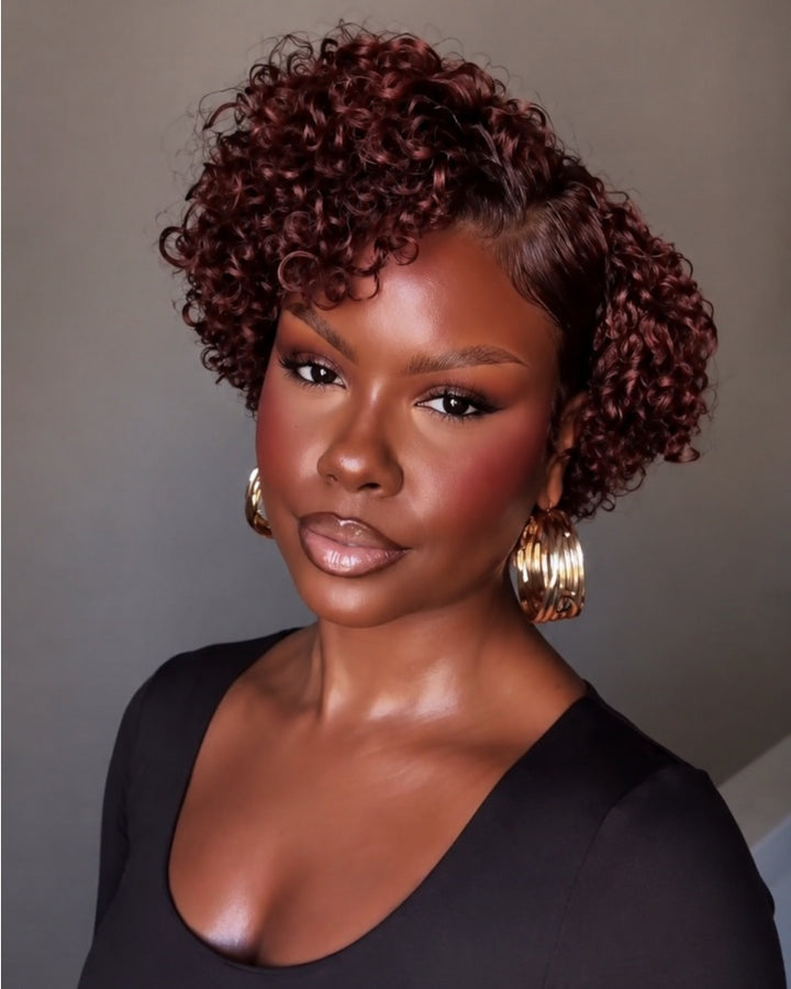 Side Part Burgundy Short Curly Pixie 13x6 Lace Frontal Wig