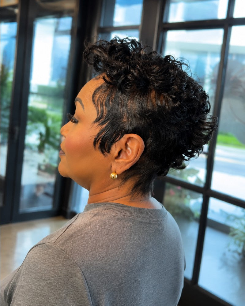 Bold Full Lace Short Curly Pixie Wig with Tapered Sides
