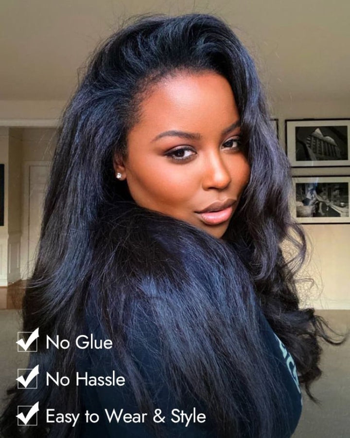 Natural Kinky Straight Glueless Drawstring Half Wig