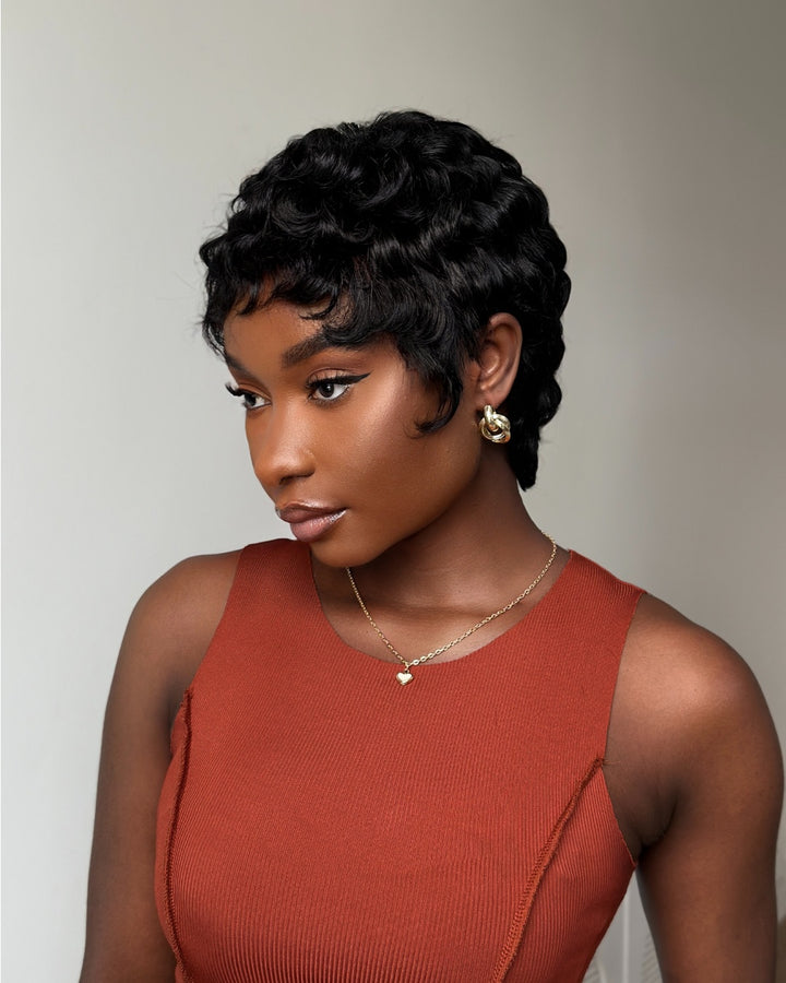 Full Lace Finger Wave Short Pixie Human Hair Wig