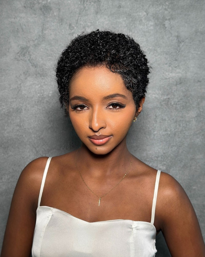 Full Lace Minimal Curly Afro Pixie Cut Wig With Drawstring