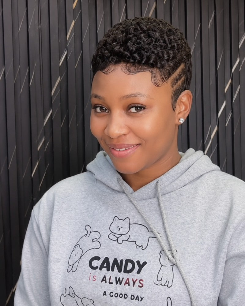 Edgy Double Lines Full Lace Short Curly Wig with Baby Hair