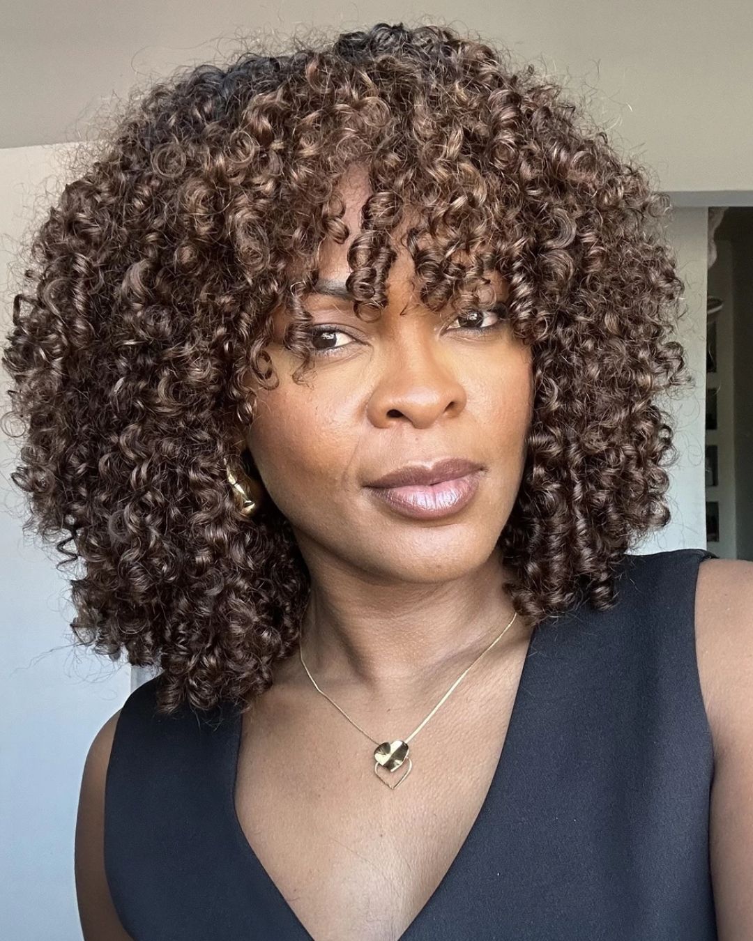 Golden Chocolate Curls Bangs Glueless Wig