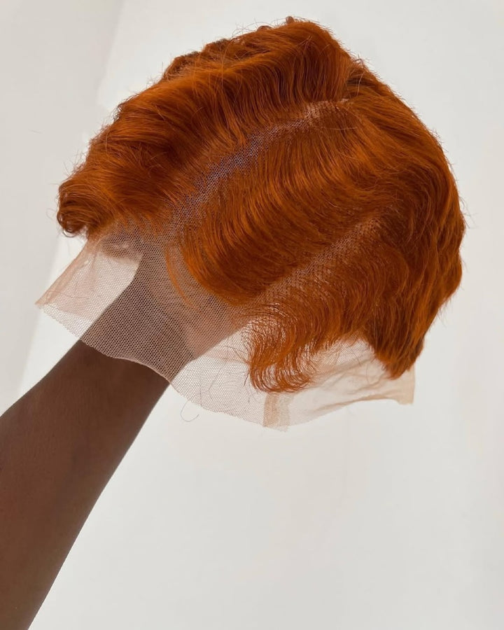 Copper Brown Full Lace Edgy Side Cut Short Pixie Wig