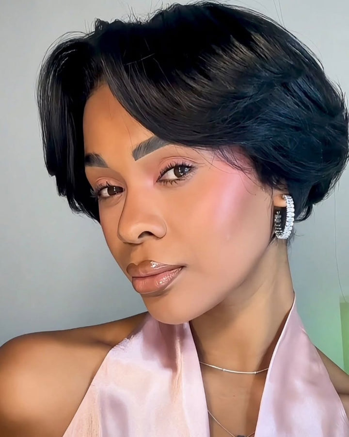 Korean Pixie Middle Part Layered Lace Front Wig