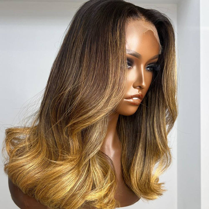 Lightly Layered Beach Wave Honey Blonde Lace Closure Wig